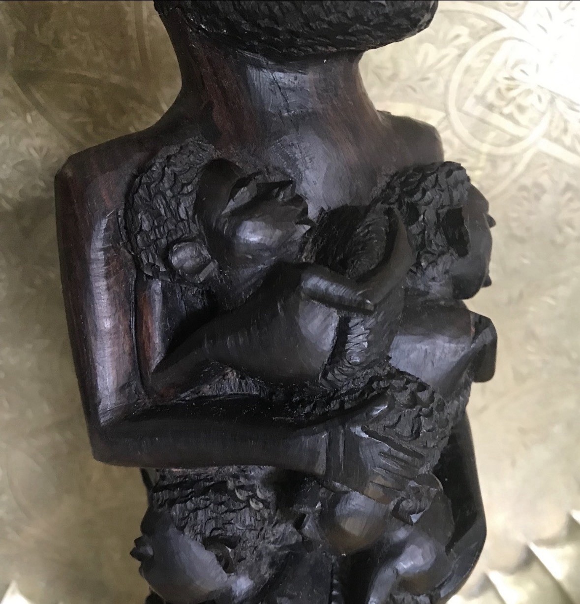 Antique Pair of EBONY MALE & FEMALE MAKONDE . “Tree of Life” STATUES . 24"+ TALL