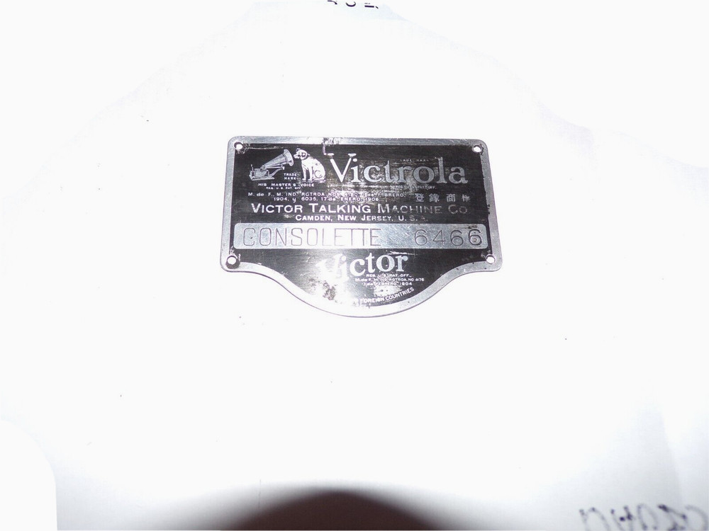 VICTOR CONSOLETTE DISC PHONOGRAPH ID TAG