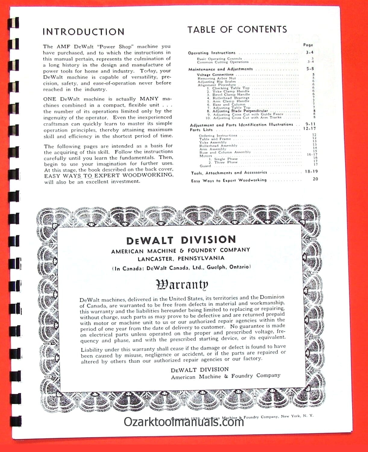DEWALT 925 Radial Arm Saw Owners Instructions Maintenance Parts Manual 0259