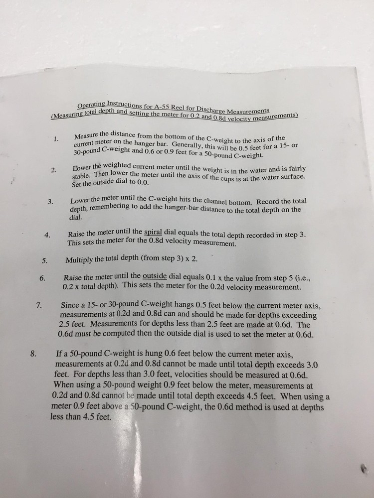 U.S.G.S Computing A-55 Depth Indicator w/Cable, Gauge,Handle,Hanger Bars,WORKS