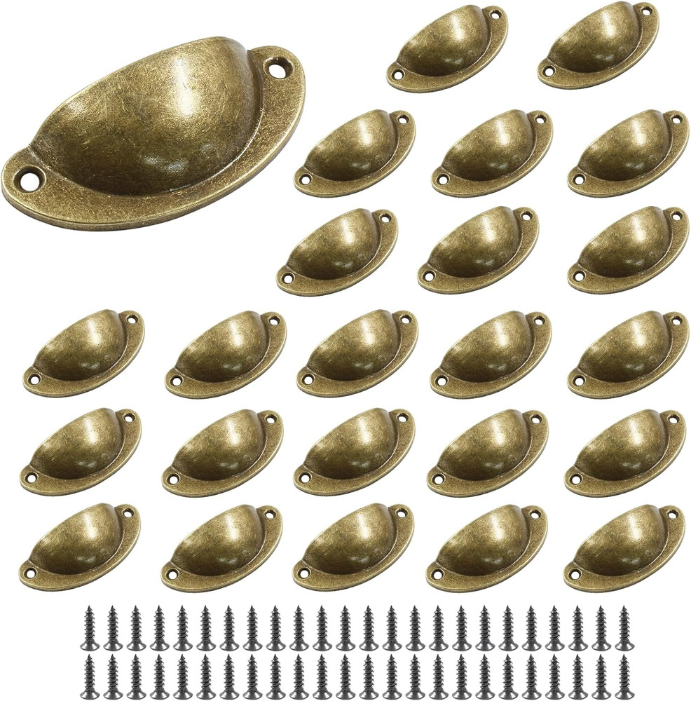 24Pcs Antique Cup Drawer Pulls, Brass Bronze Bin Cup Pulls Knobs, Cabinet Pul...