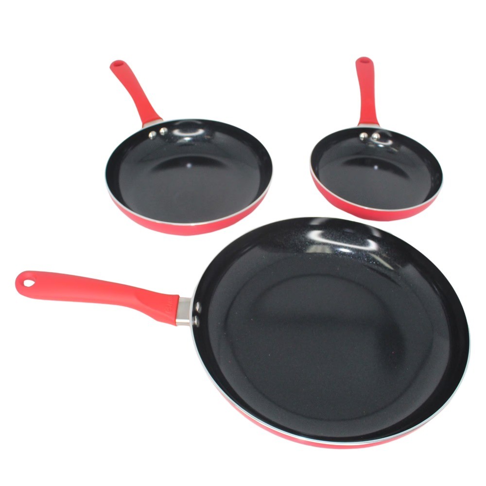3-Piece Nonstick Ceramic Cookware Set, 7"/9"/11", Red​