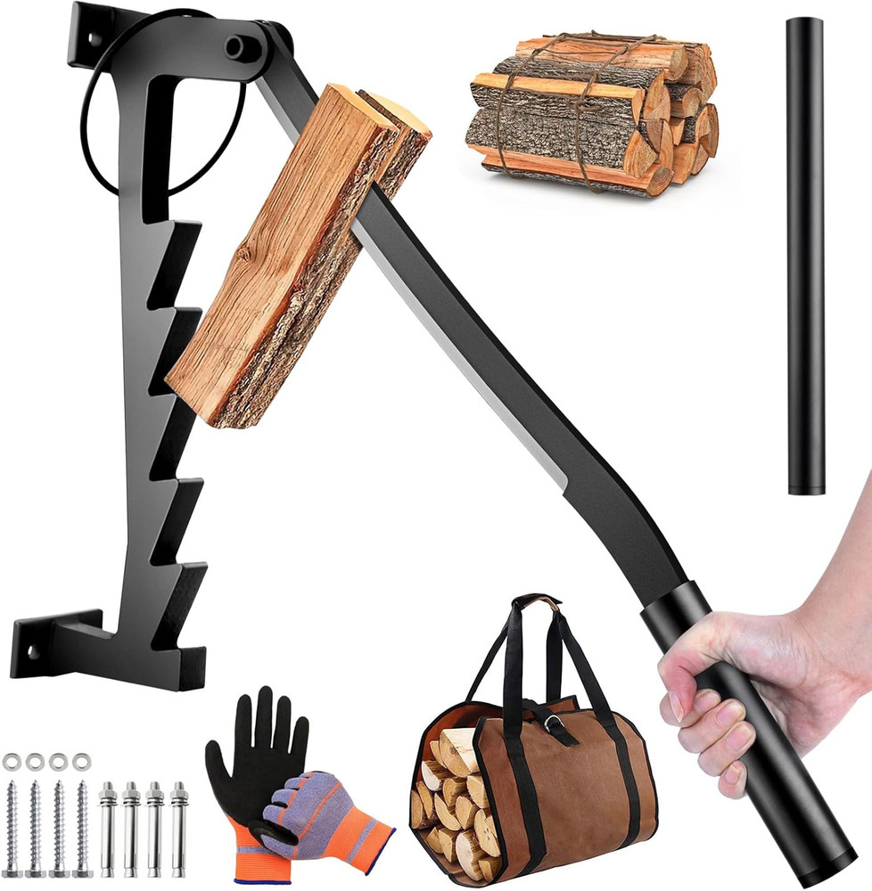 Wall Mounted Firewood Splitter with Extended Handle for Indoor/Outdoor Use