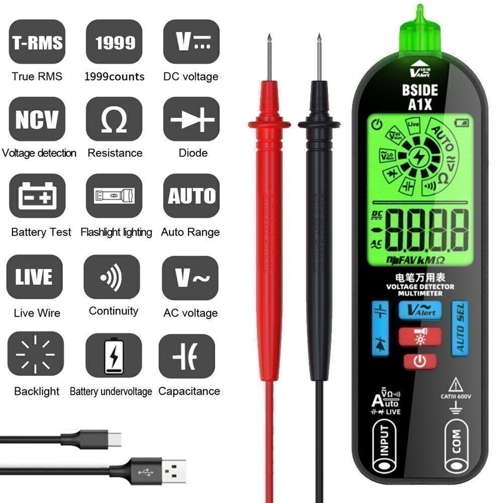 Smart Digital Multimeter Tester Rechargeable Electrical Voltmeter AC DC Bylkktcd