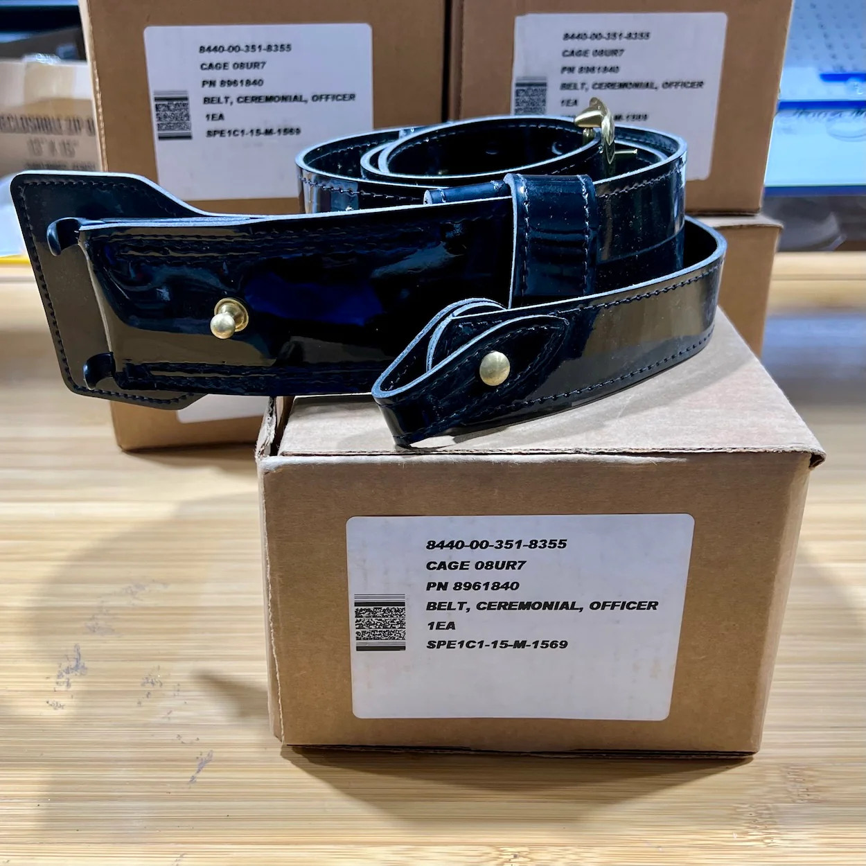 US Marine Corps Officer Ceremonial Belt Black Patent Leather With Strap Size 40