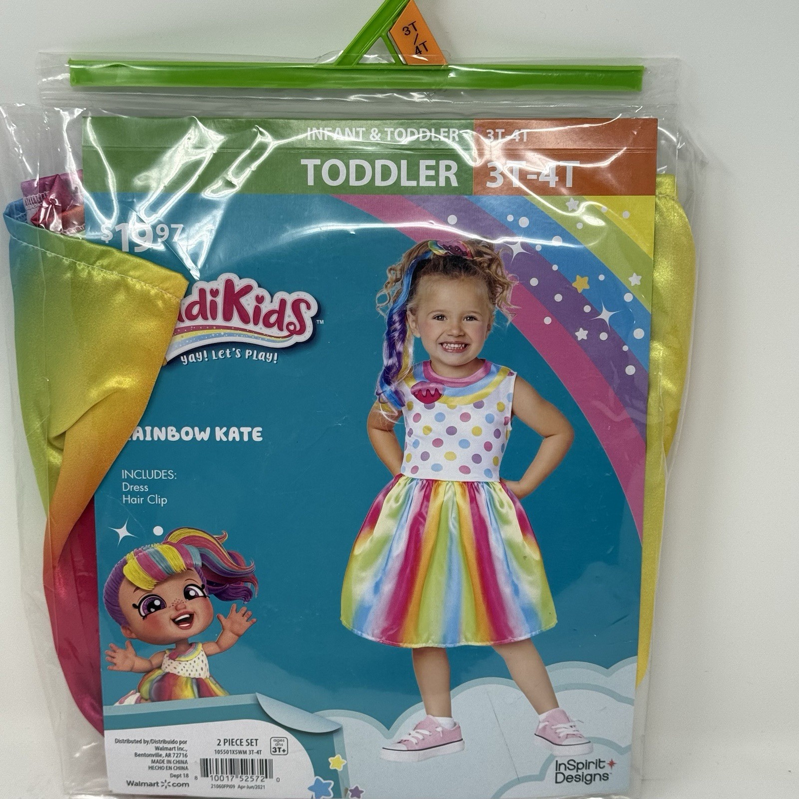 Kindi Kids Rainbow Kate Costume 3T Toddler, Dress Hair Clip New Inspirit Design