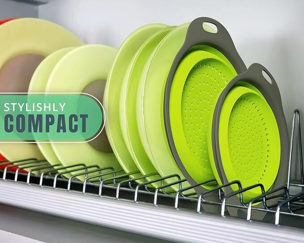 Collapsible Colanders, Space-Saving Food-Grade Silicone Strainers (Green)