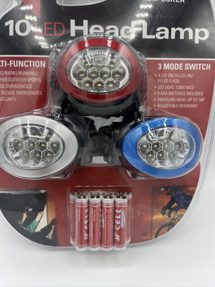 Three Pack 10 LED Head Lamp, Brand NEW Multi Function 3 Mode Switch