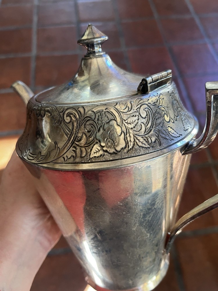 Antique 1881 Rogers 5016 Silver Plate Tea Pot, Creamer and Sugar