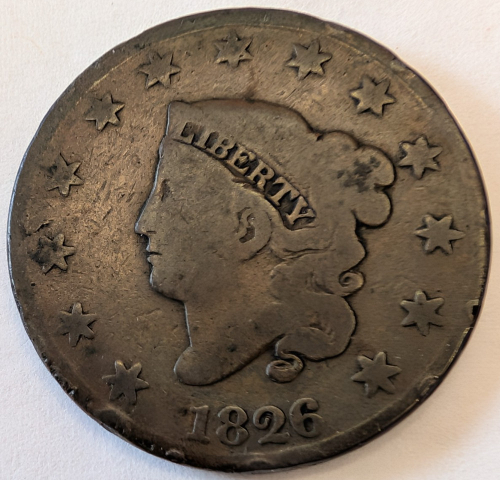 1826 Coronet Head Large Cent - Nice Date - Full Liberty,Solid Very Good