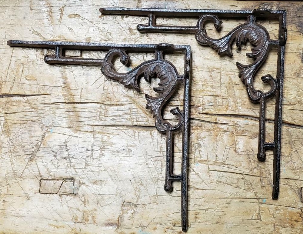 2 Cast Iron Antique Style ANGLE Brackets Garden Braces Shelf Bracket CABLE
