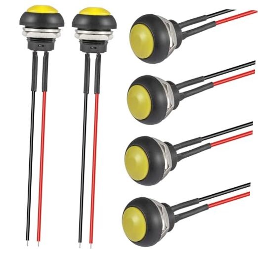12MM Momentary Push Button Switch ON Off Round Mini Waterproof Push 6Pcs Yellow