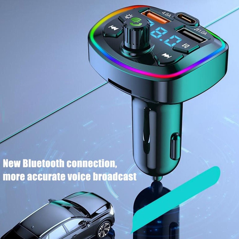 Bluetooth 5.0 Car Wireless FM Transmitter Adapter 2USB + PD Fast Charger MP3 AUX