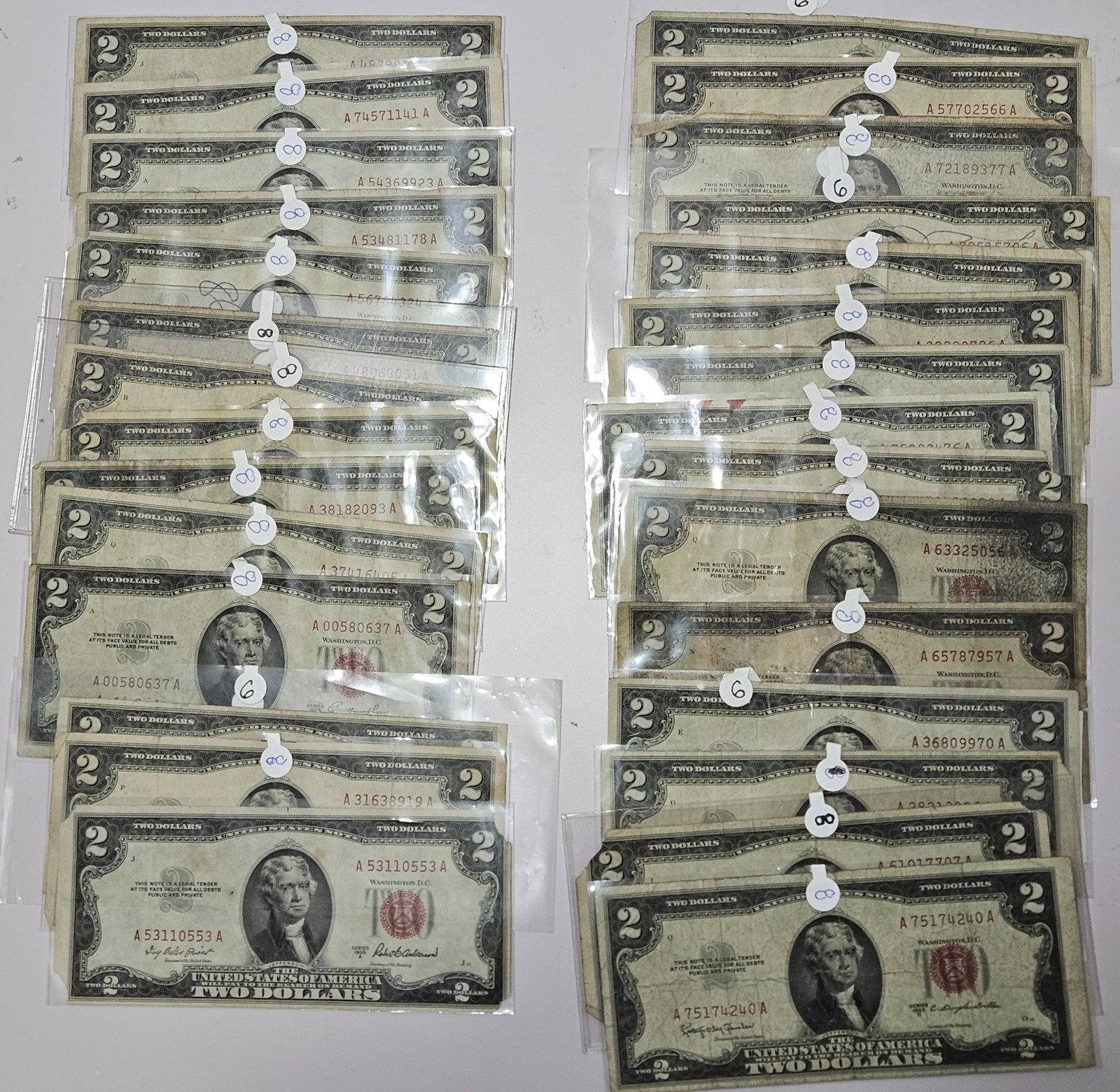 1953/1963 Two Dollar Note Red Seal ~ (1) US $2 Bill - Well Circulated Low Grade