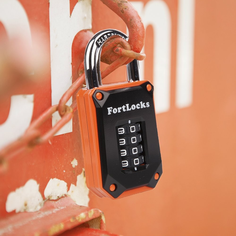 2 Pack Orange 4-Digit Combination Lock - Heavy Duty Waterproof Resettable