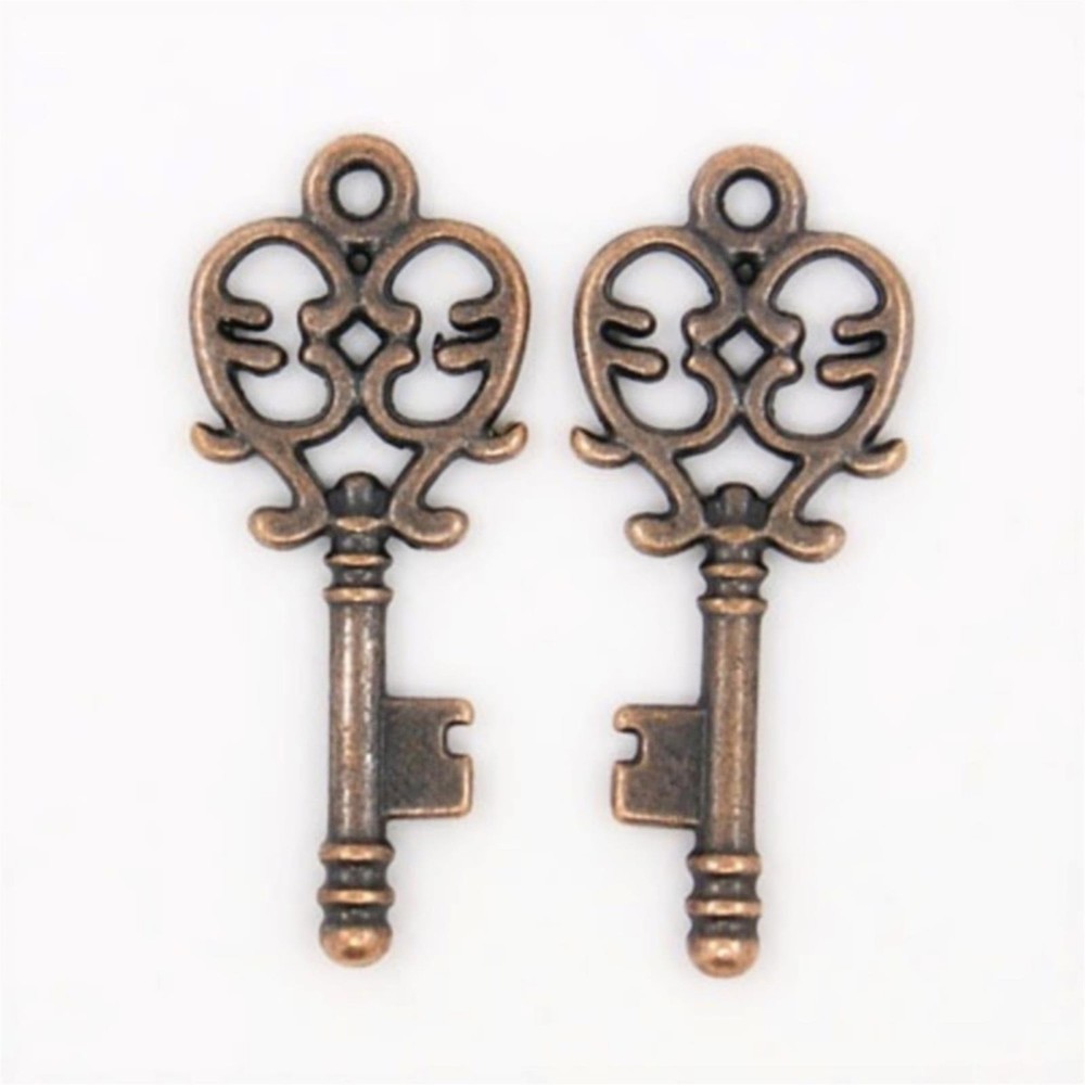 Rustic Antique Copper Skeleton Key Steampunk Victorian Charms Pendants 2 pcs