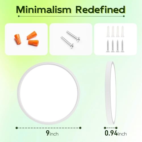 9 Inch Selectable CCT LED Round Flat Panel Light, 18W 1800LM 9 inch White