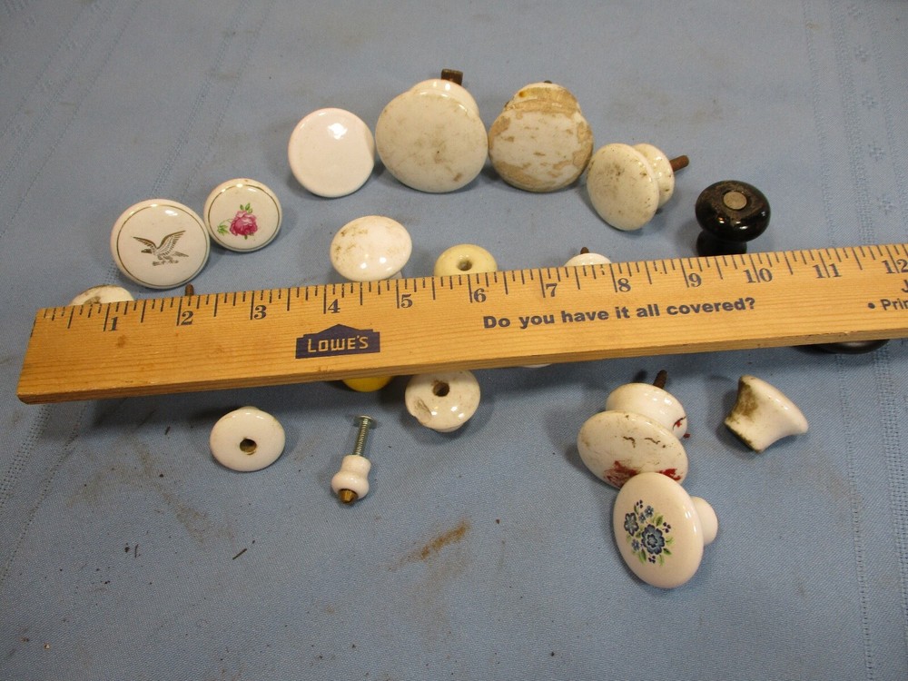 23 Porcelain Knobs / Pulls - Antique & Vintage - Nice, Worn, Used Condition