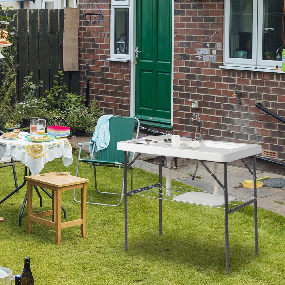 HDPE Rectangular With Barbed Wire Foldable Outdoor Fish Killing Table White