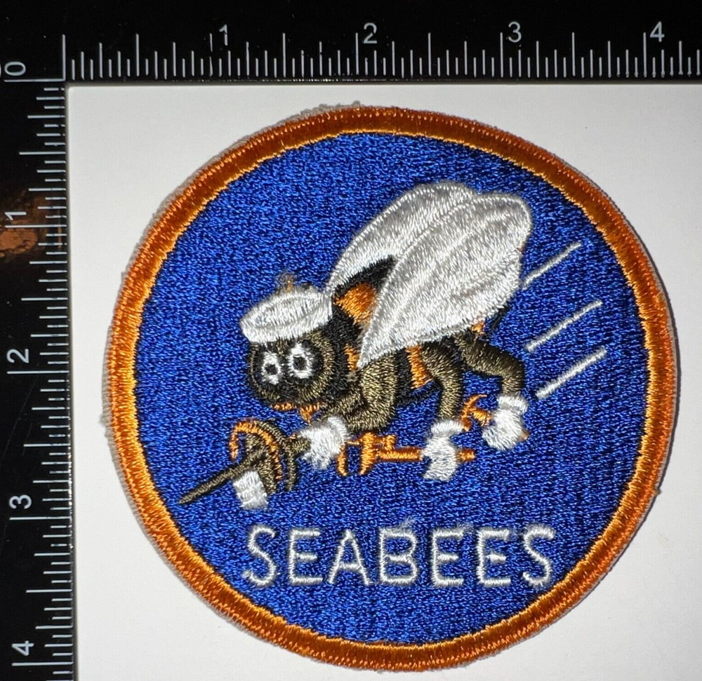 WW2 USN Navy CB Seabees Construction Battalion Orange Edge LARGE 4” JACKET Patch