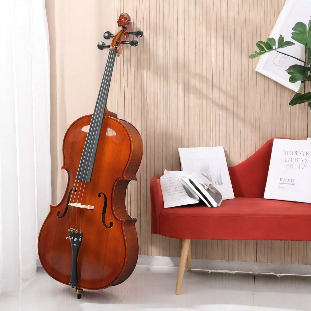 Natural Full Size 4/4 Acoustic Cello Set w/ Spruce Panel & Tiger Pattern Process