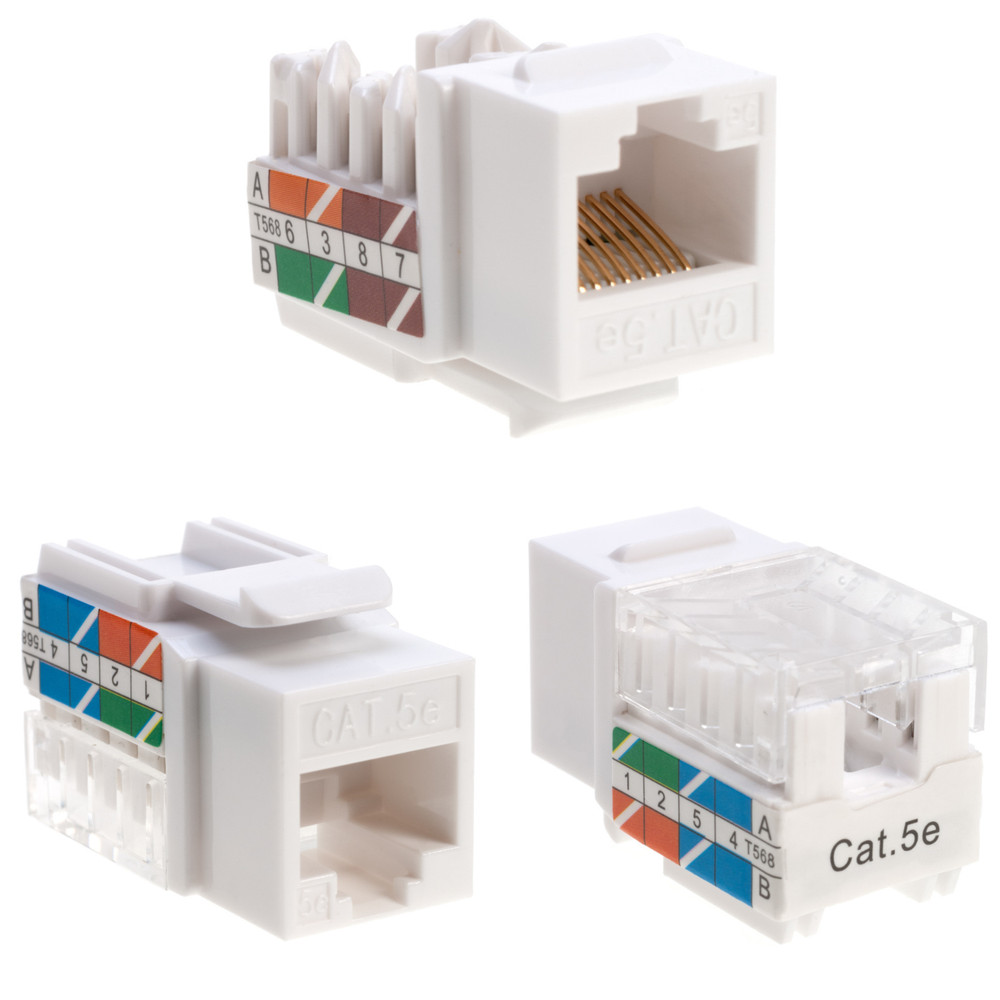 5 pack Cat5e 45° Angled Keystone Jack Network 110 Punchdown 8P8C Cat White