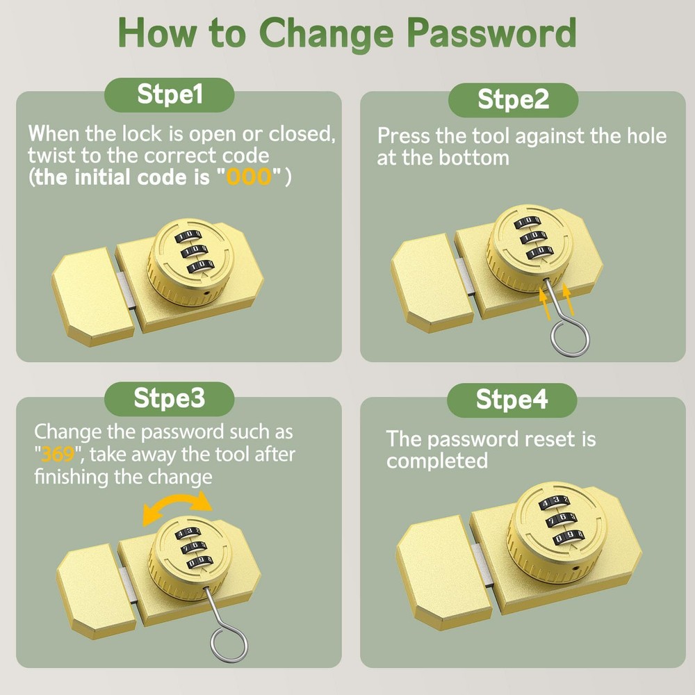 Mechanical Keyless Cabinet Lock 3-Digit Combination Stick-on Lock Drawer Comb...