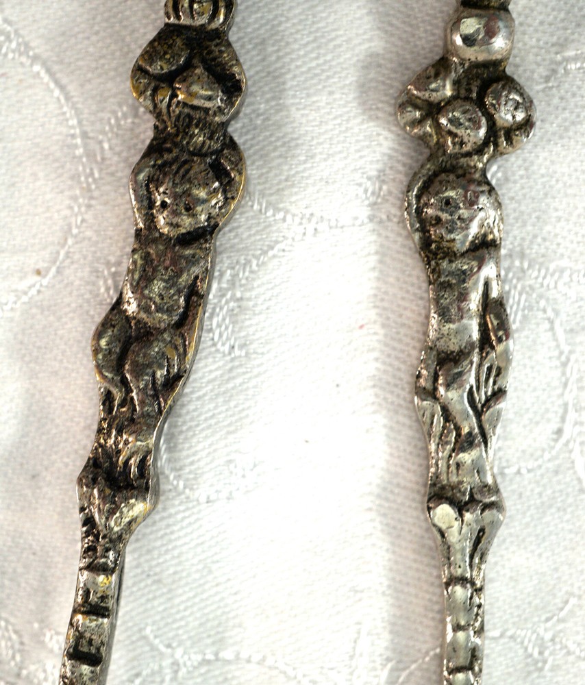 Silverplate Cupid Themed Serving Fork & Spoon Intricate Pierced Pattern Detailed