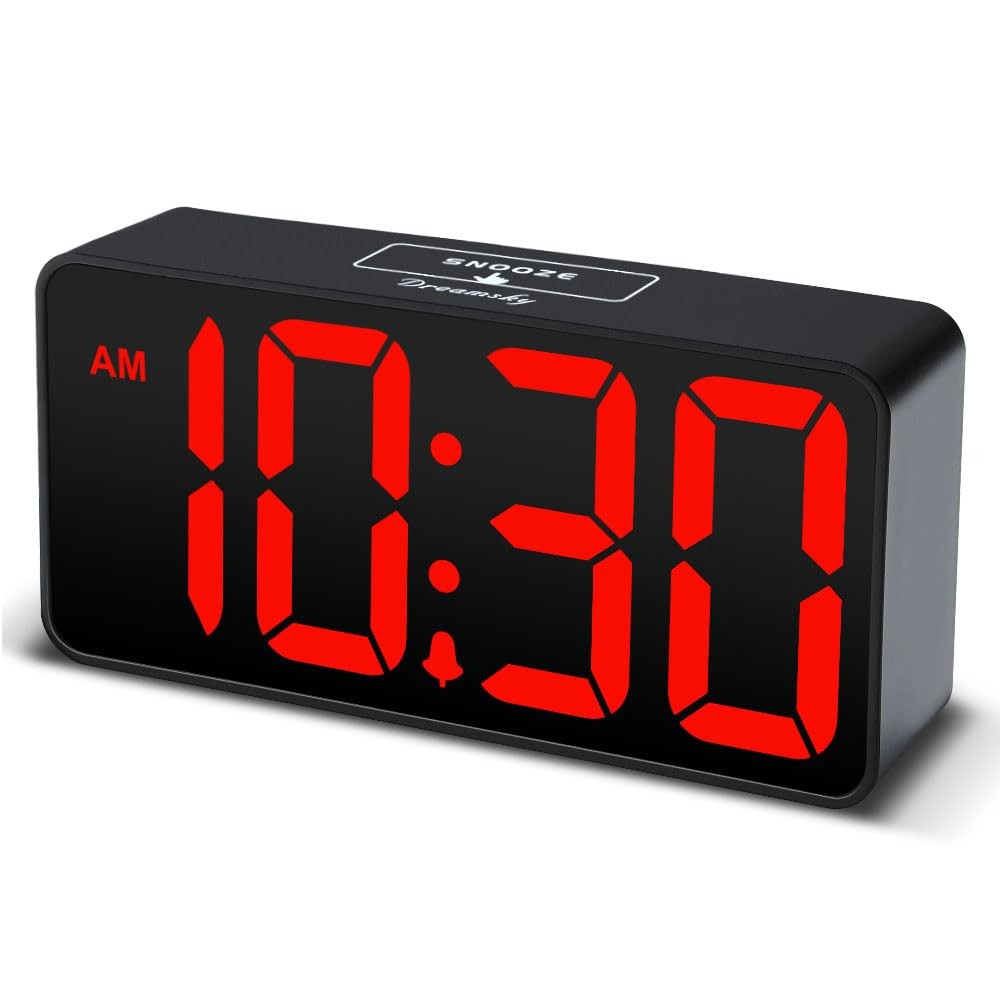 Digital Alarm Clock with Big Numbers, Dimmer, USB Charging, Adjustable Volume