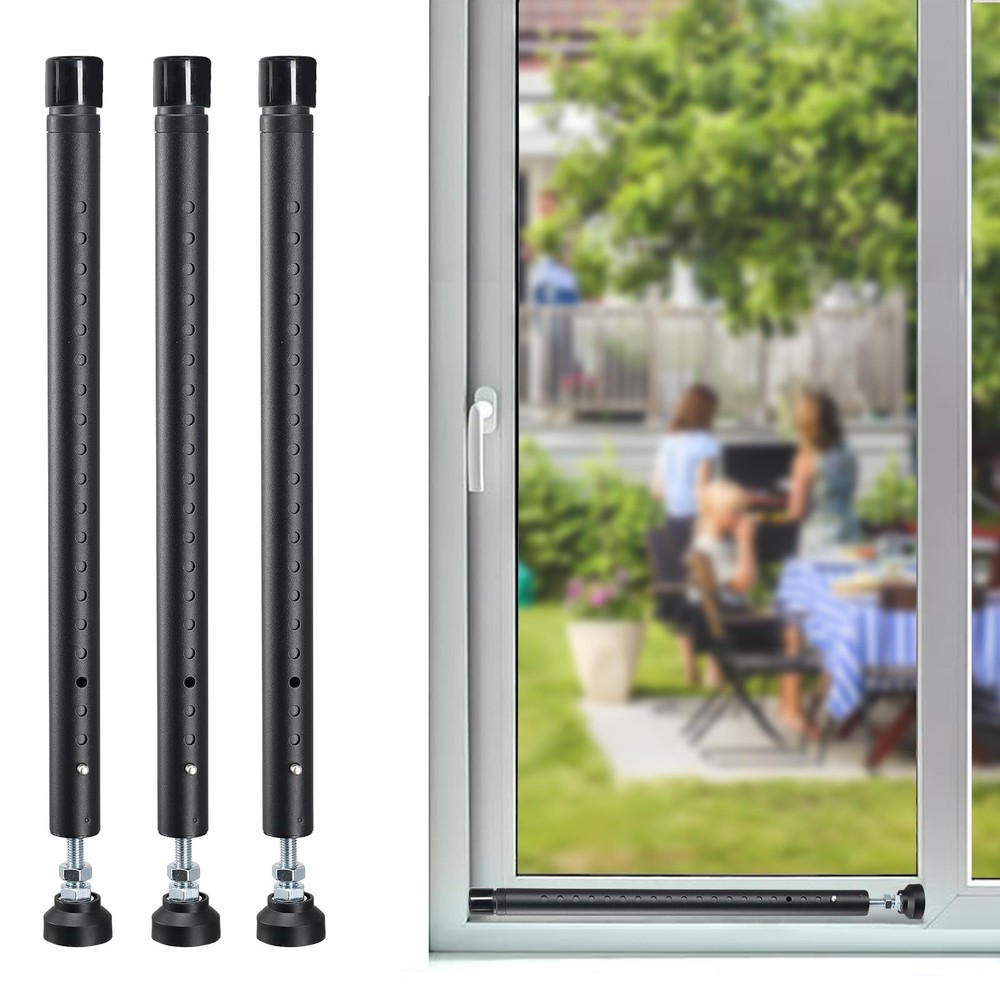 Sliding Door Security Bar, 3 Pack 18"-50" Adjustable Black - 3 Pack,