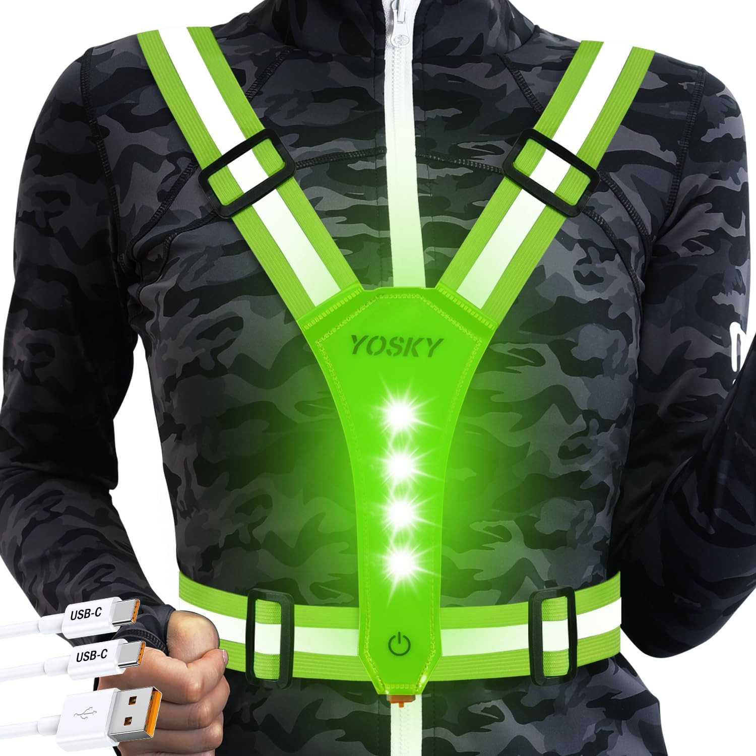 8 LED Running Reflective Gear Rechargeable Adjustable Running Lights Vest Safety