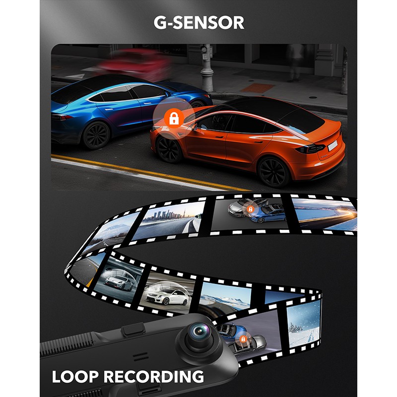 WOLFBOX G840H 12'' Mirror Dash Cam 2.5K+1080P With WiFi, GPS, Loop Recording