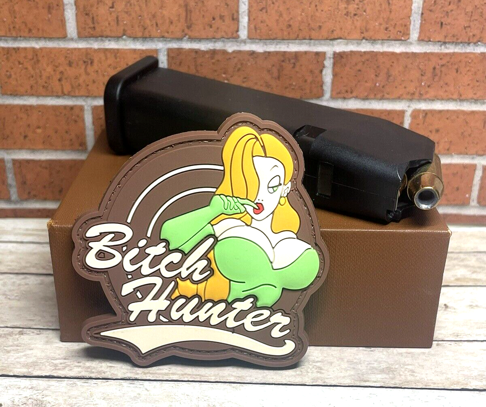 3D Bitch Hunter Titties PVC Patch Hook Backed Brown Tactical Morale Rubber Patch