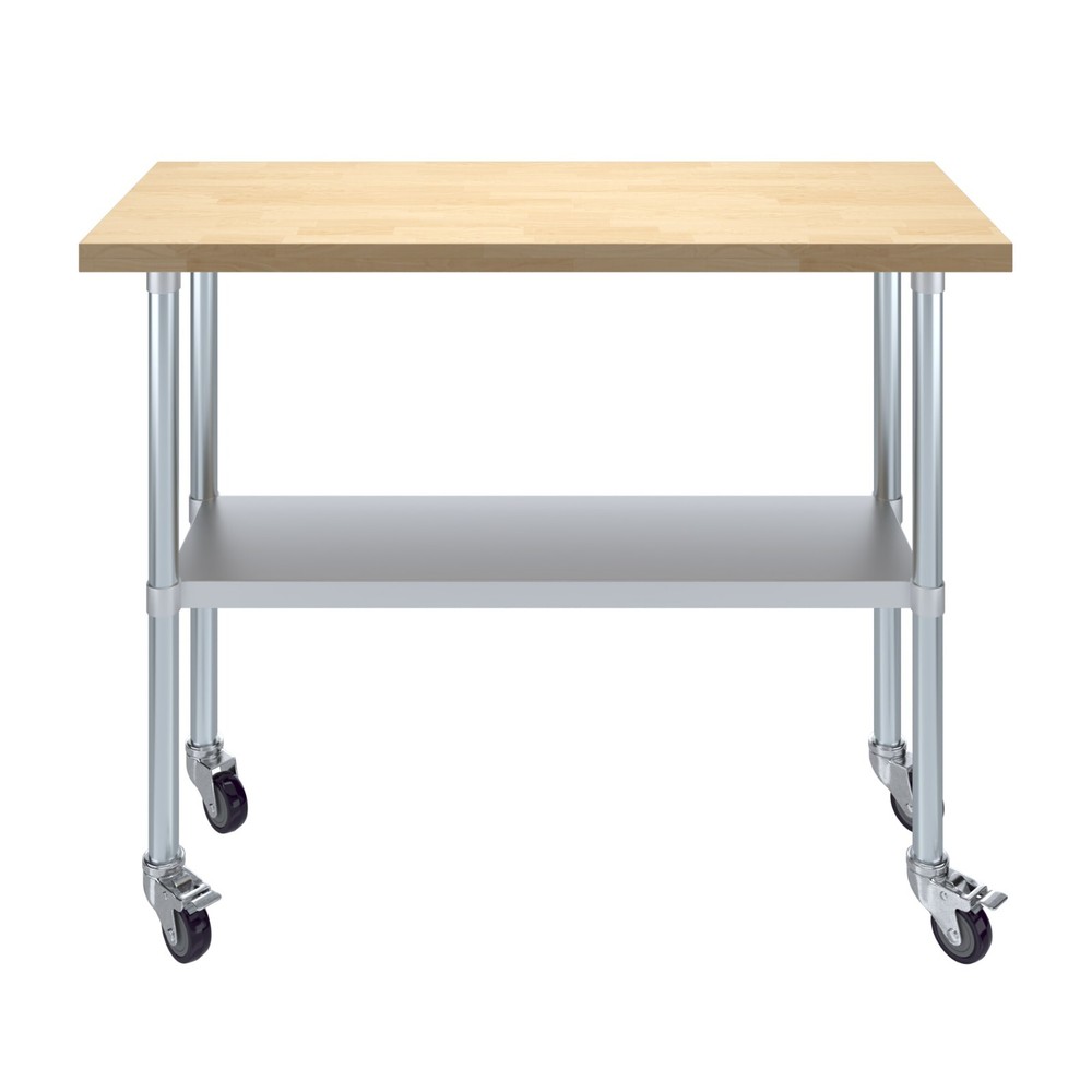 Heavy Duty Rolling Maple Wood Top Work Table with Wheels
