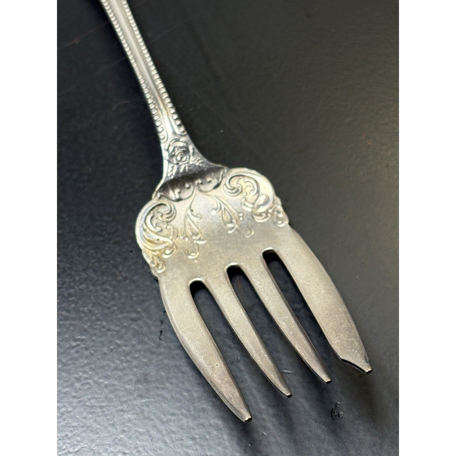 Vintage Ornate Roses ROYAL PLATE Silverplate Serving Fork Meat Fork