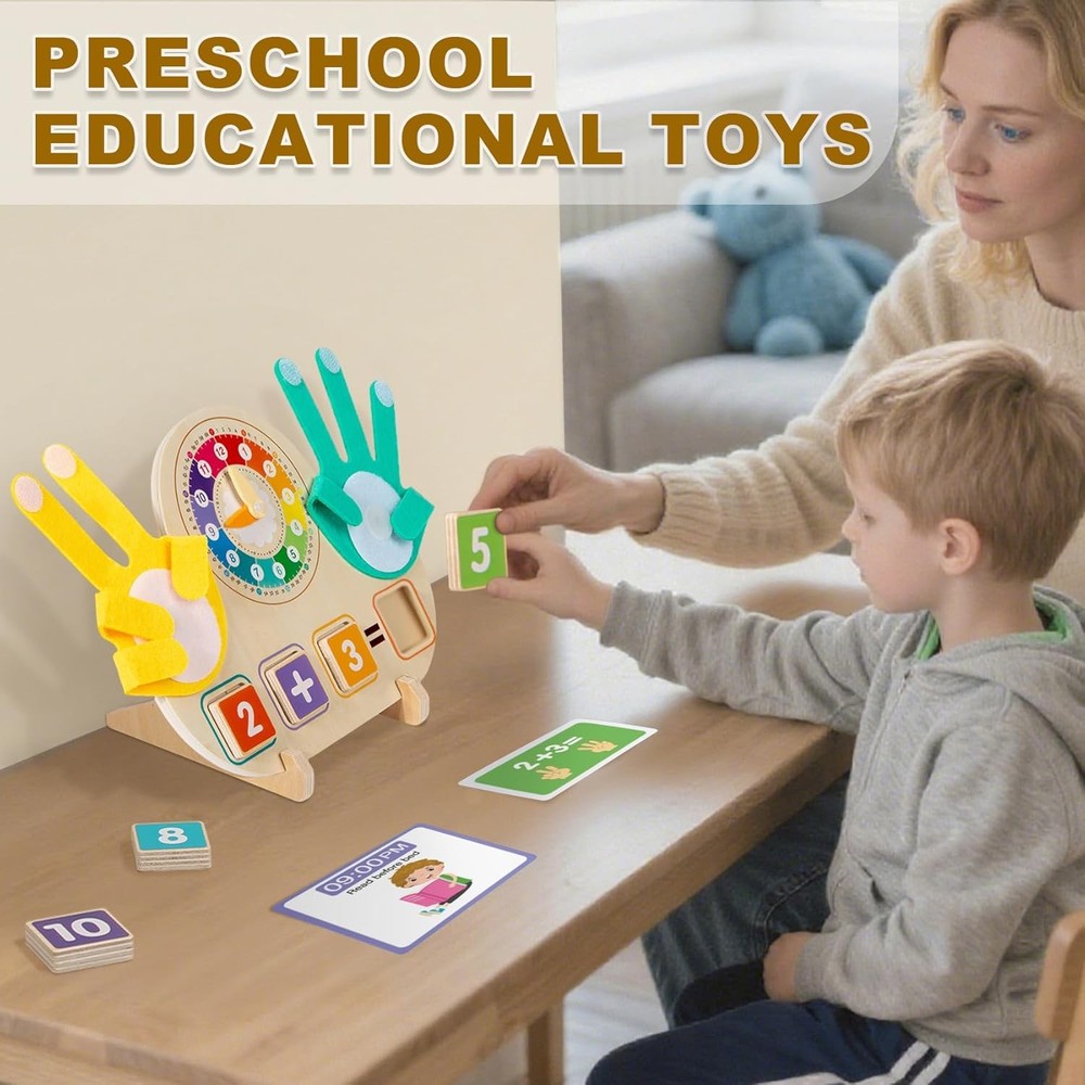 Educational 2 in 1 Math Manipulatives Number Counting Blocks & Teaching Clock fo
