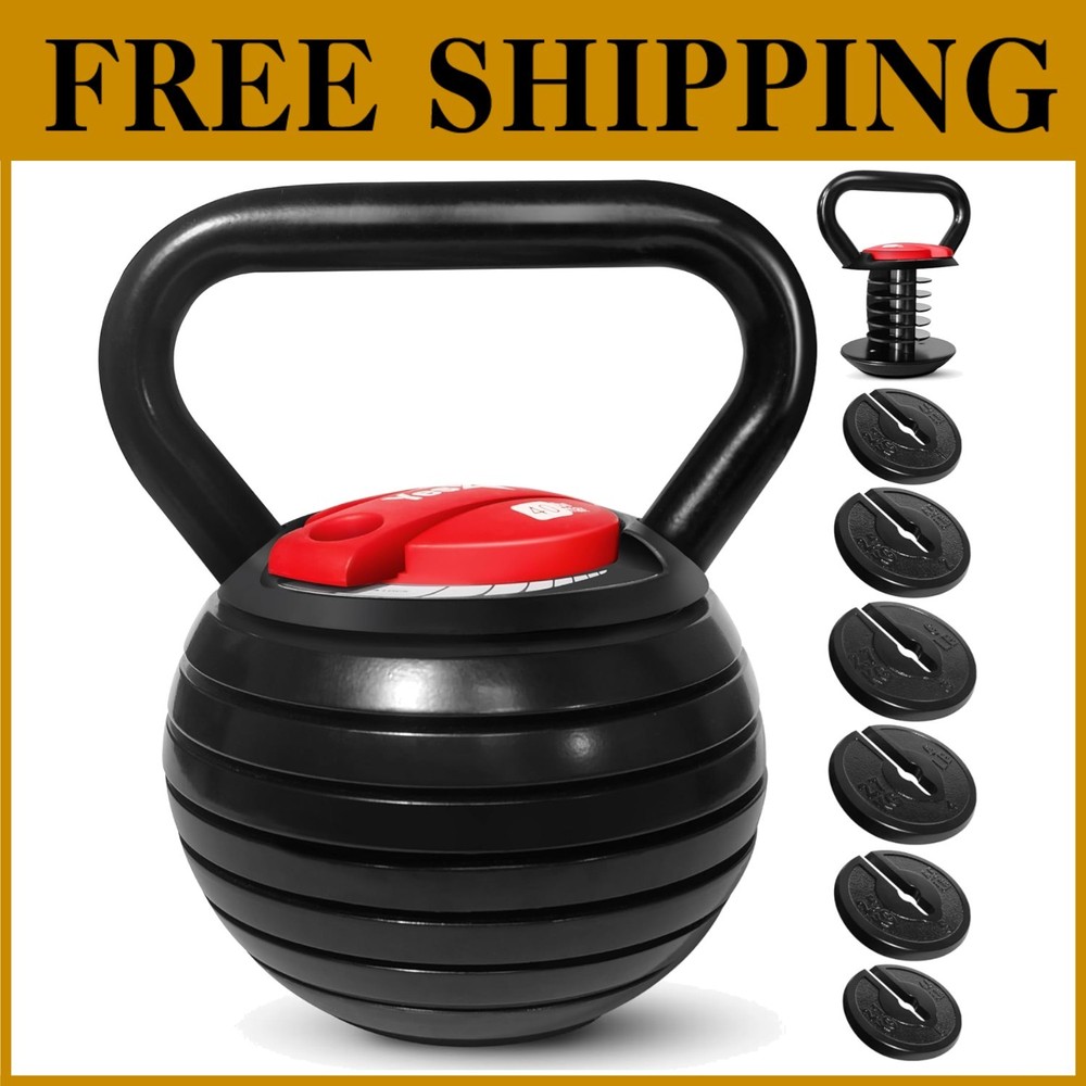 Adjustable Kettlebell Set 20-40 LB - Solid Cast Iron Handle