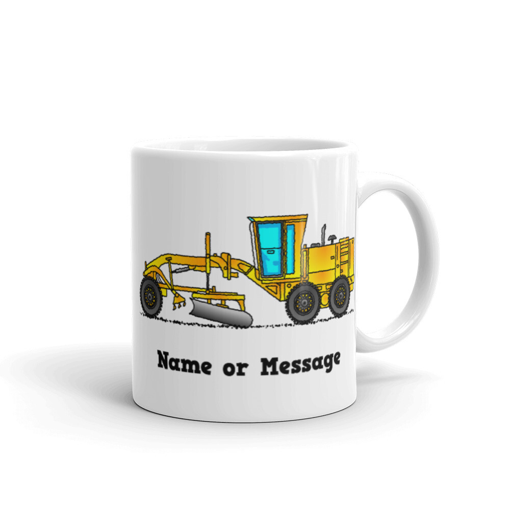 Personalized Grader Mug. Coffee Mug with Yellow Grader Scraper. Construction.