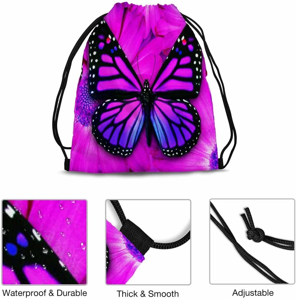 Purple Butterfly Drawstring Backpack Beautiful Insects