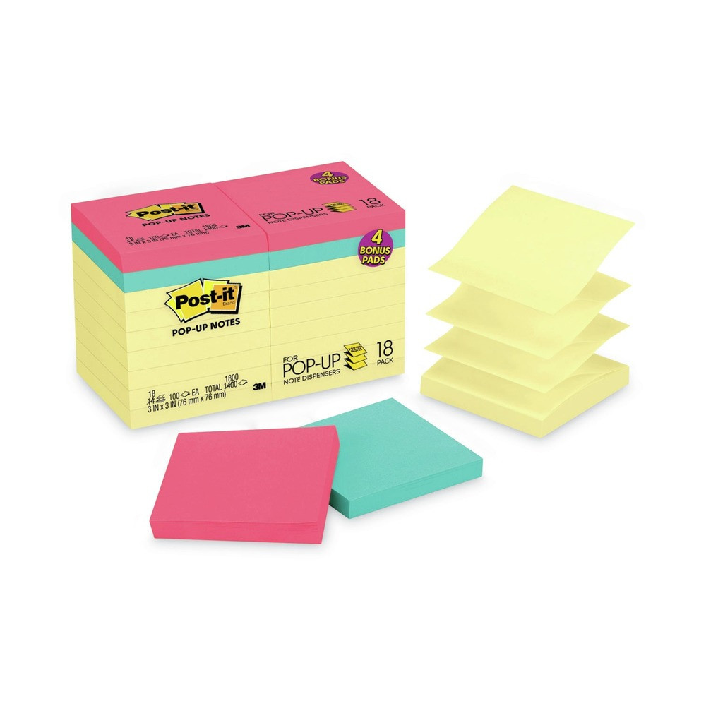 3M R330144B 3" x 3" Original Pop-up Notes Value Pack - Multicolor (18/PK) New