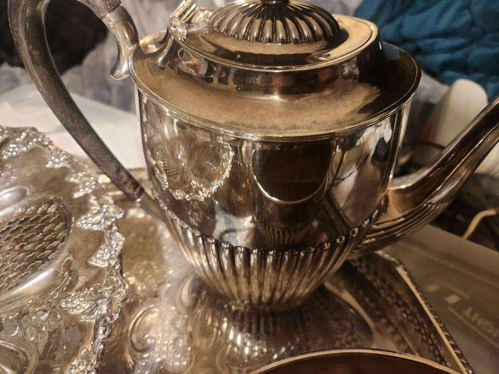 Queen Anne-style 4 Piece Coffee/Tea Set-- Additional Fruit Basket, Silver Plated