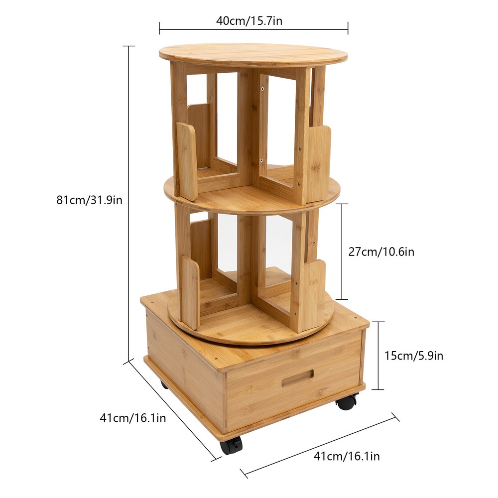 Multi-layer 360° Rotating End Table 2-Tier Bookshelf 360° Wheels Nightstand