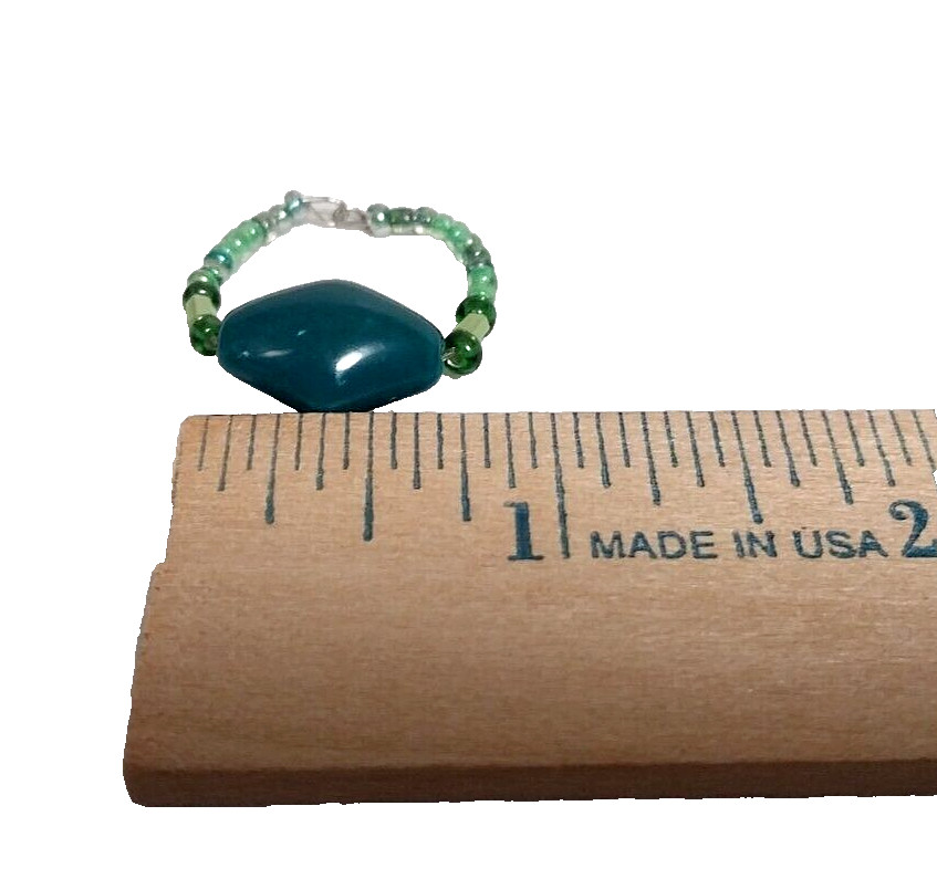 HANDCRAFTED BOHO STYLE MULTI-GREEN BEADED RING SIZE 7