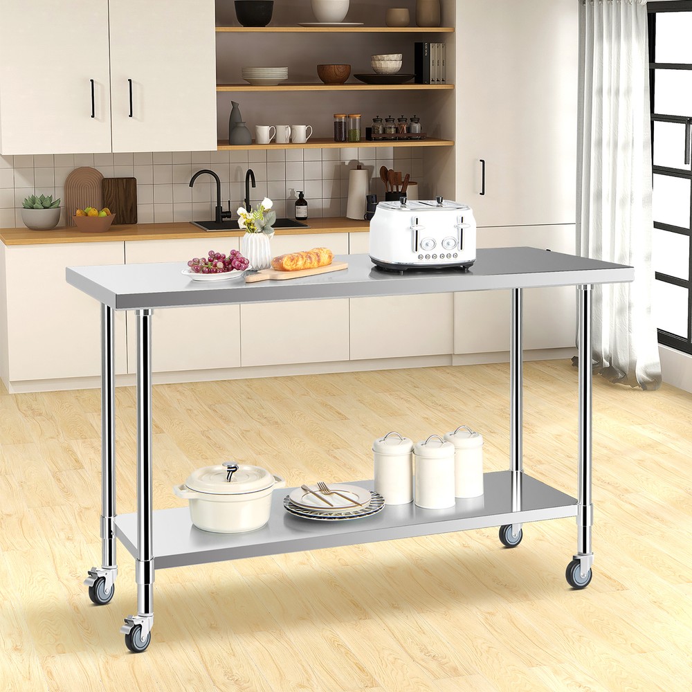24'' x 60 '' Stainless Steel Work Table Kitchen Prep Work Table w/ wheels Silver