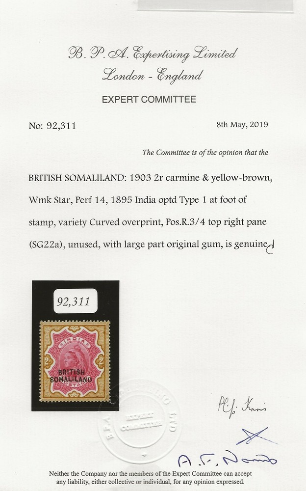 SOMALILAND 1903 SG 22a MINT CERT