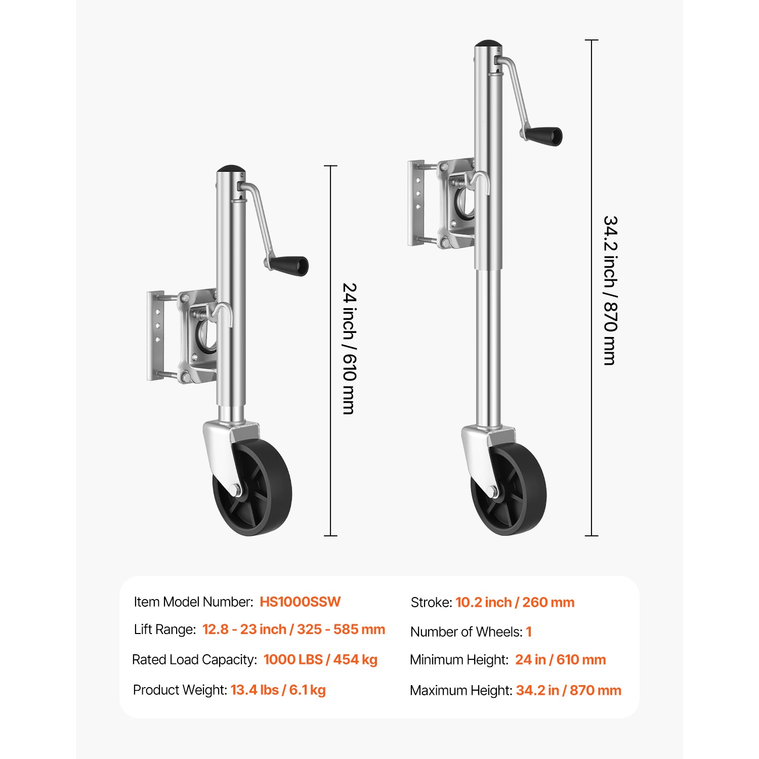 Boat Trailer Jack Marine Heavy Duty Swivel Mount Tongue Jack 1000 lbs Load