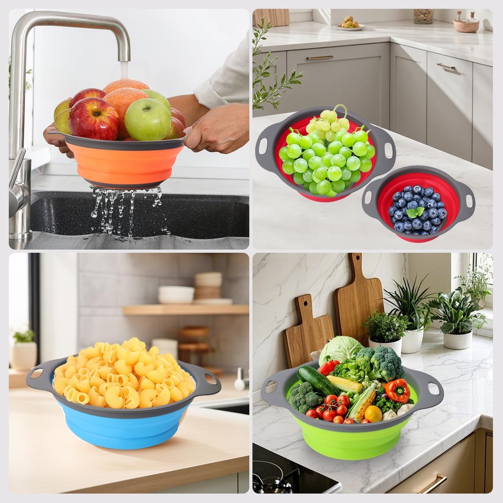 Collapsible Silicone Drain Basket (2-Pack)-space.Saving Foldable Colander & S...