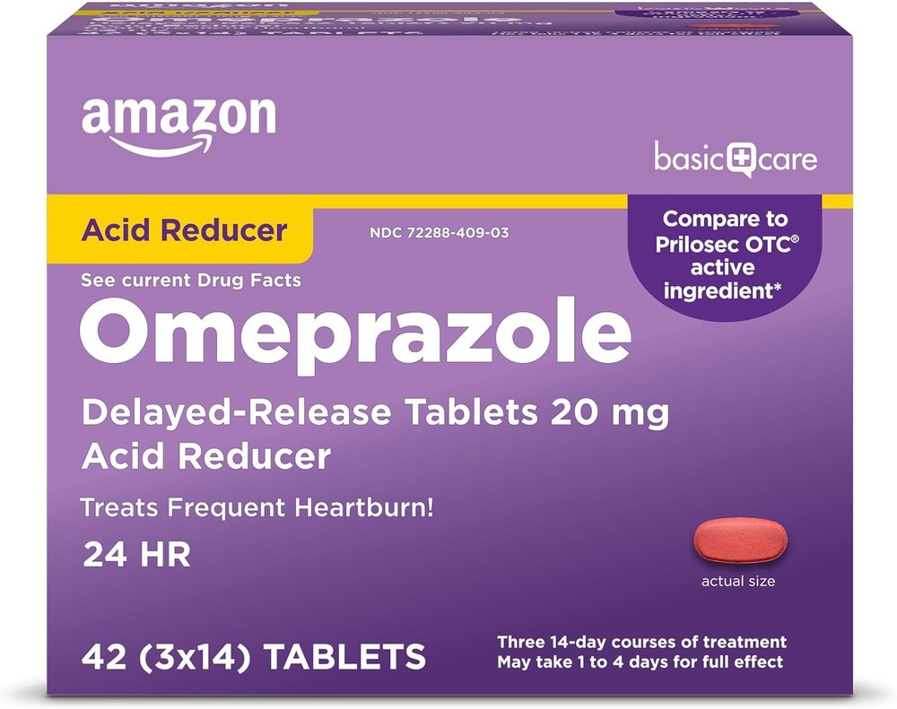 Amazon Basic Care Omeprazole Delayed Release Tablets 20 mg, Treats Frequent Hear