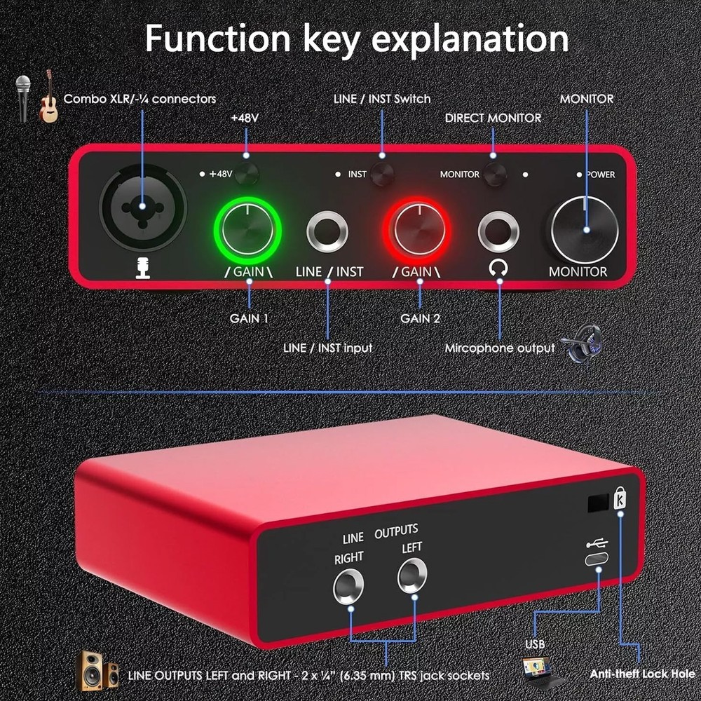 Gen USB Audio Interface with USB-C&Phantom Power (3rd Generation)