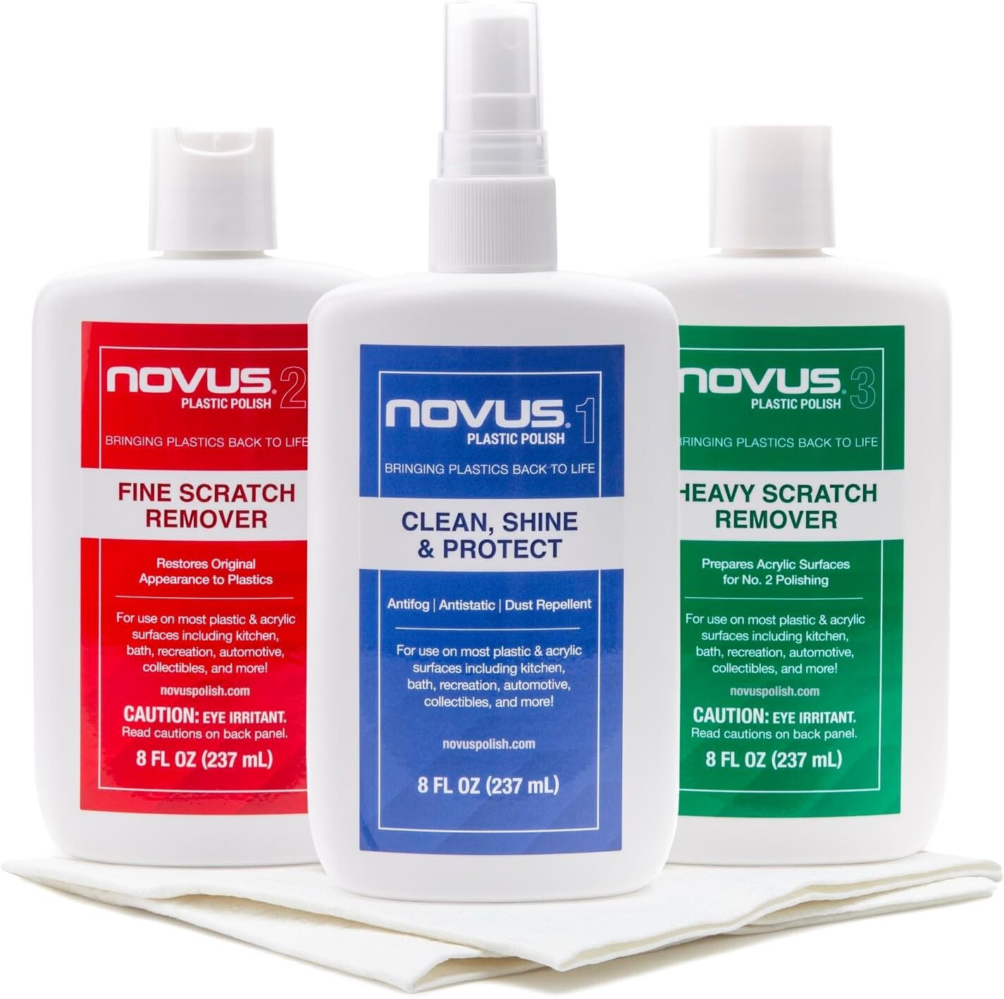 Novus 7100 PK1-8 Plastic Polish and Cleaning Kit, 8oz w/ Premium Polishing Cloth